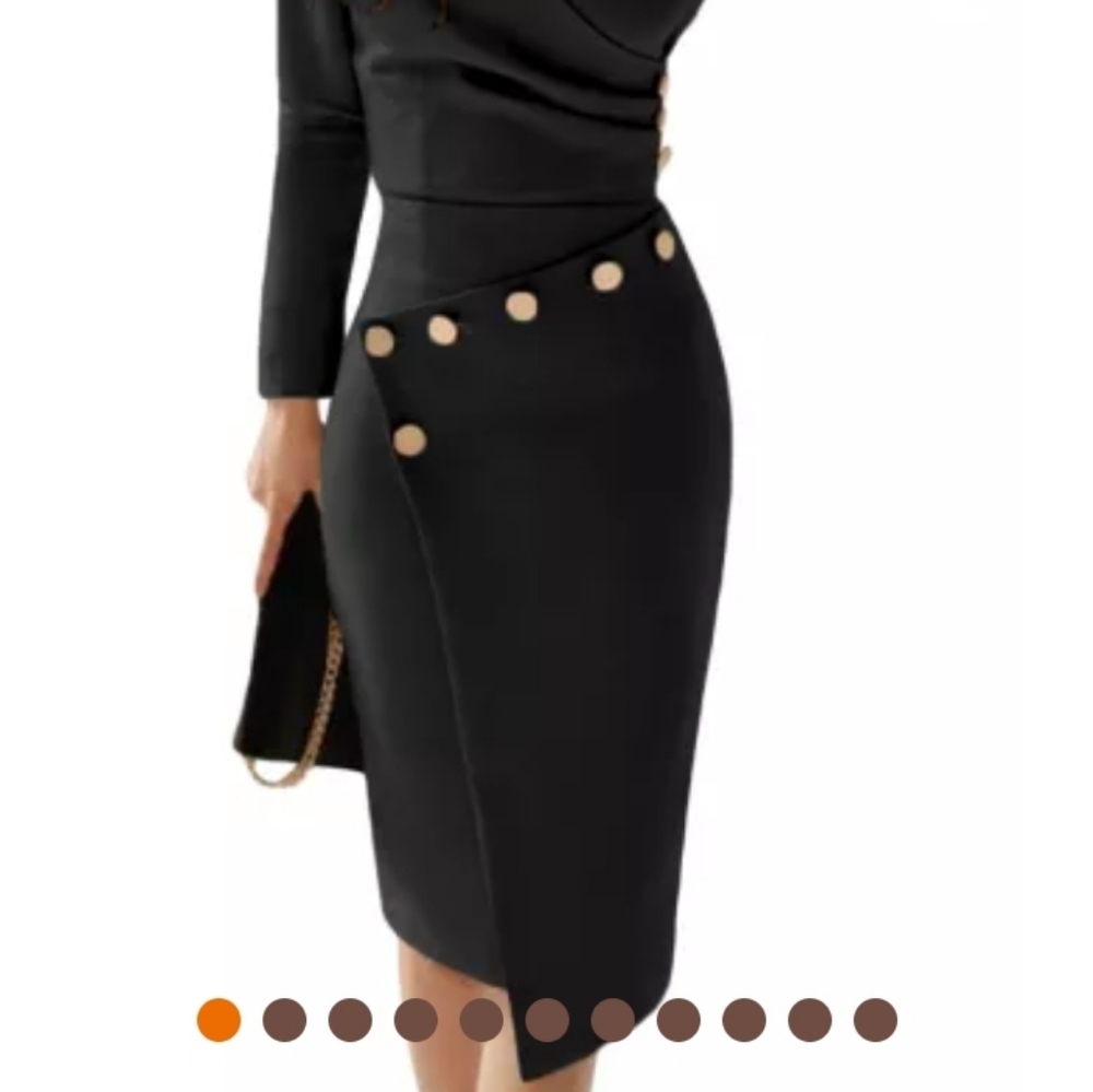 Asymmetric Black Ruchet Midi Dress